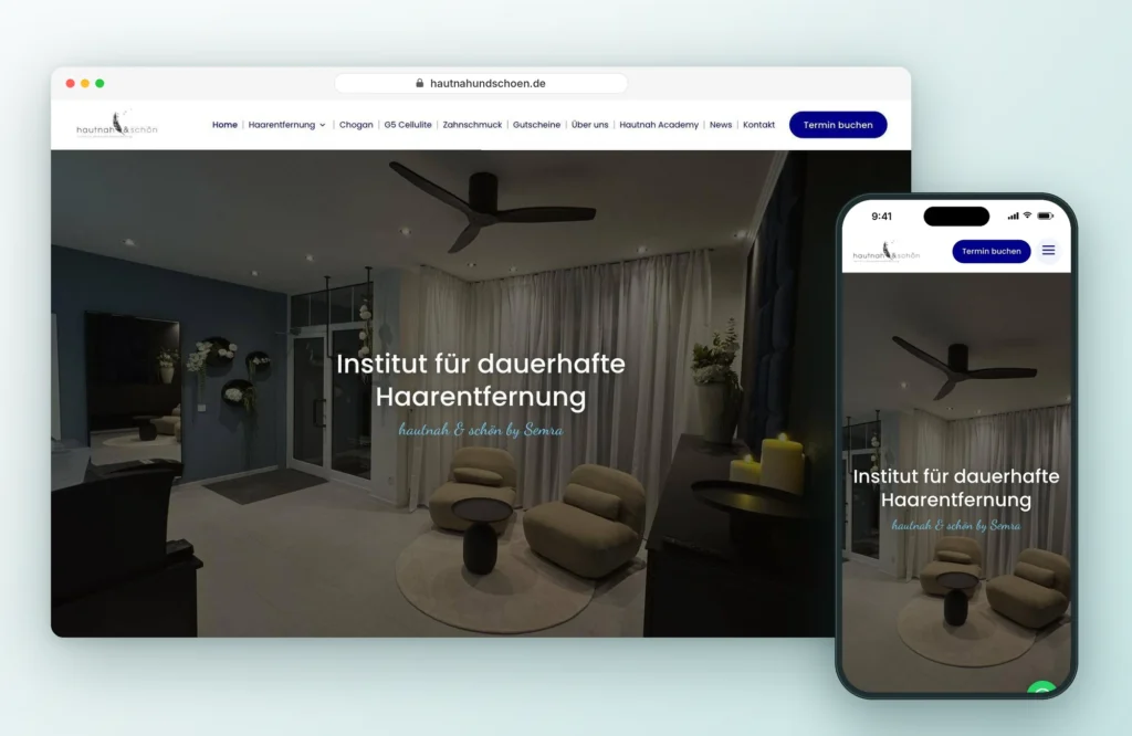 Website von hautnah & schön, Institut für dauerhafte Haarentfernung in Singen und Konstanz, auf Laptop und Smartphone, Webdesign von LEOSA